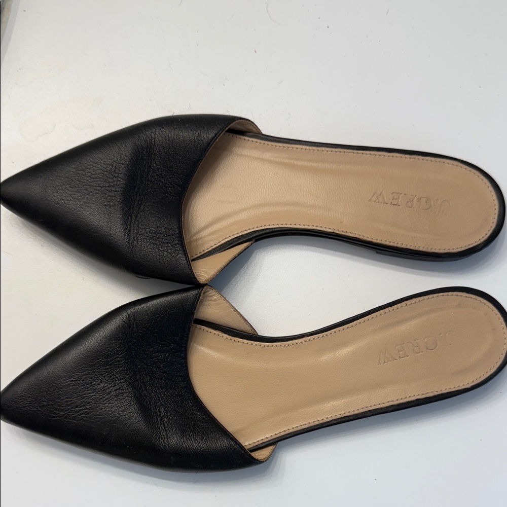 J. Crew Black Pointed-Toe Leather Mules
